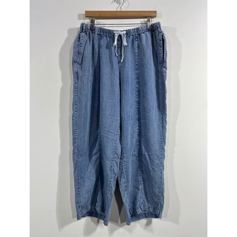 Jane + Delancey Boho Lyocell Wide Leg Drawstring Denim Pants Light Wash Women 1x